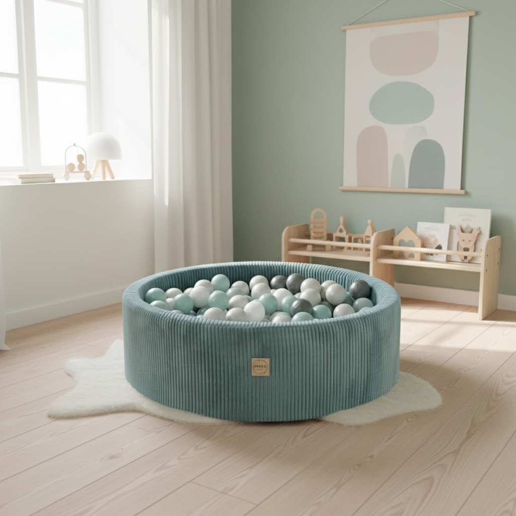 Rund Turkos Manchester Bollhav Med 200 Bollar - Pärla/Mint/Silver, 90x30cm