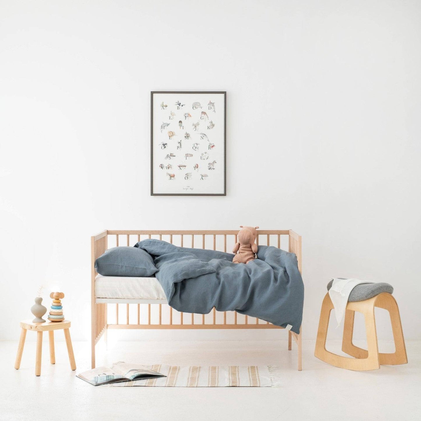 Handgjord Linne Påslakanset för Barn - Duvblå - Finns i 3 Storlekar