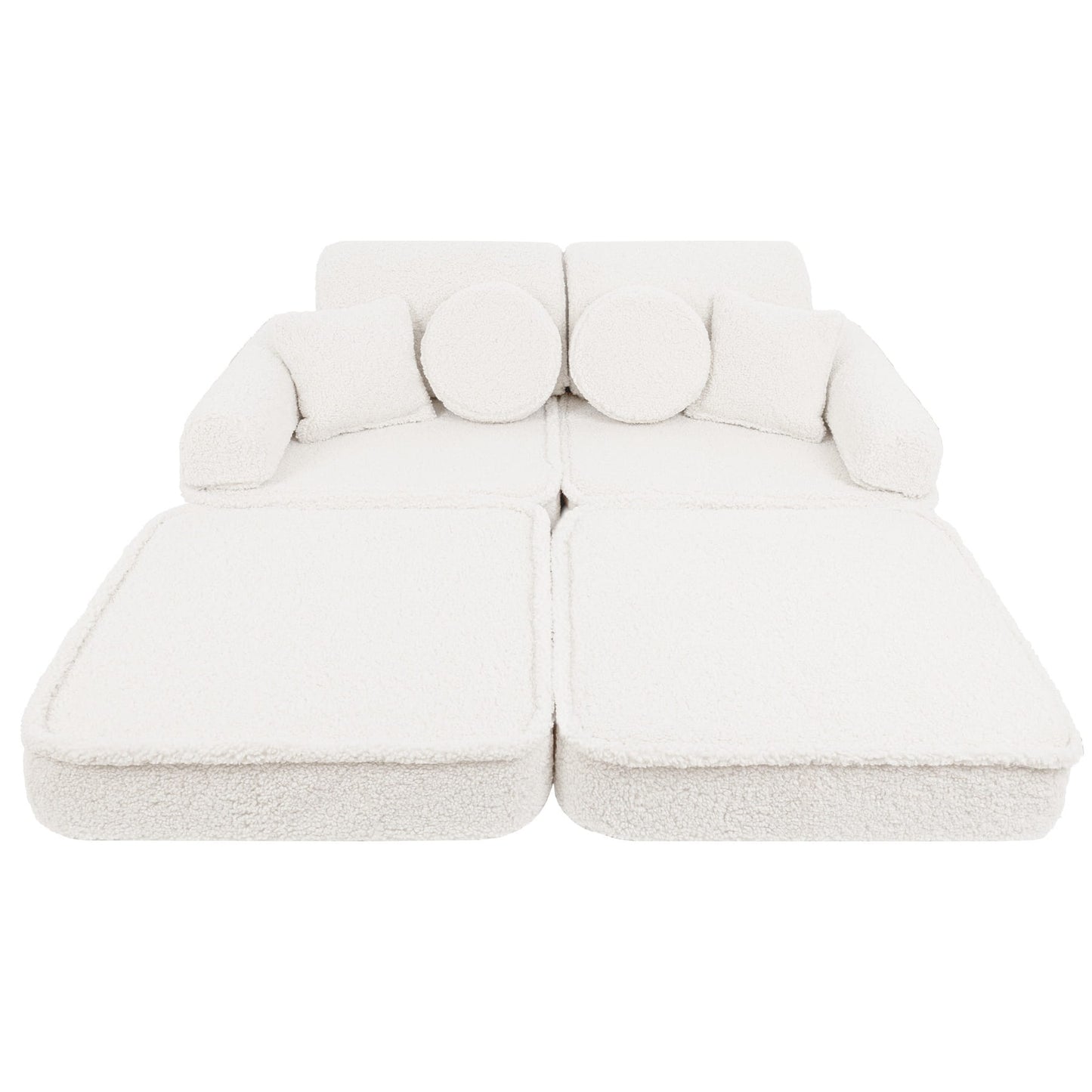 Fluffig Teddy Block Barnsoffa Med Kuddar - Off-White