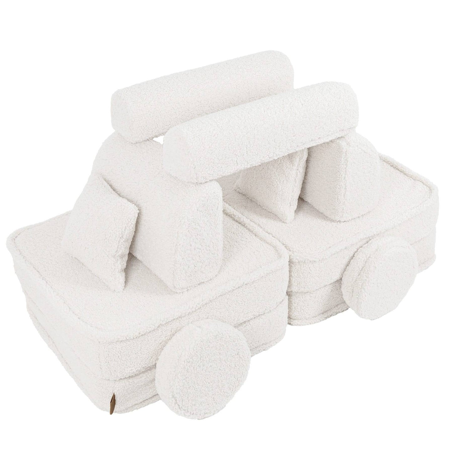 Fluffig Teddy Block Barnsoffa Med Kuddar - Off-White