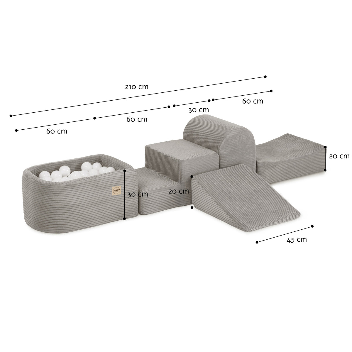 Mjuka Stora Skum Byggklossar & Bollhav (5 olika delar) - Beige Manchestertyg