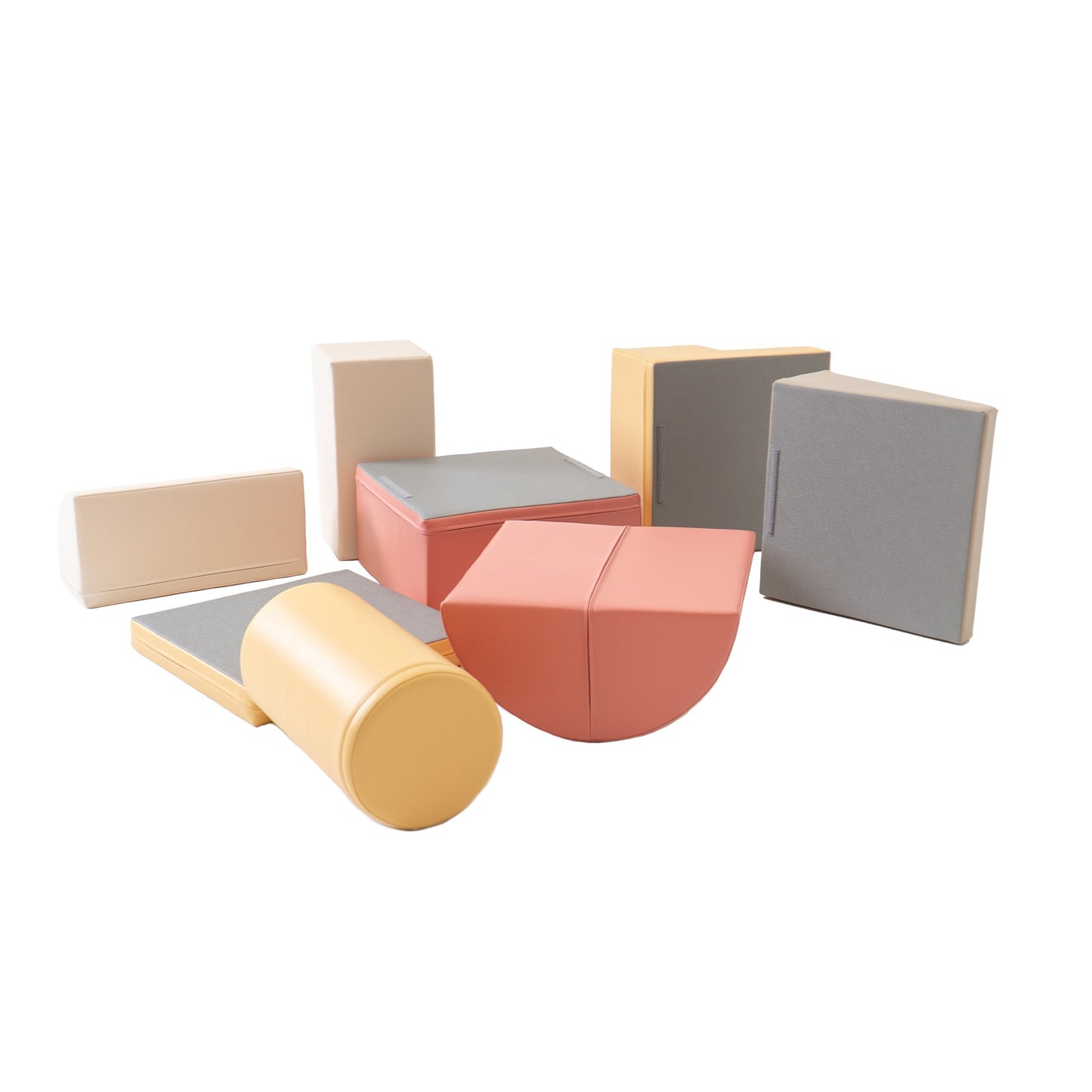 Stora Skum Byggklossar (8 olika delar) - Rosa, Gul & Beige Eko-Läder
