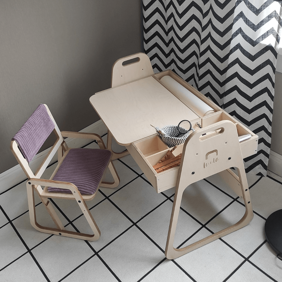 Justerbar Montessori Stol & Skrivbord Set i Trä för Barn - Rosa - Julle