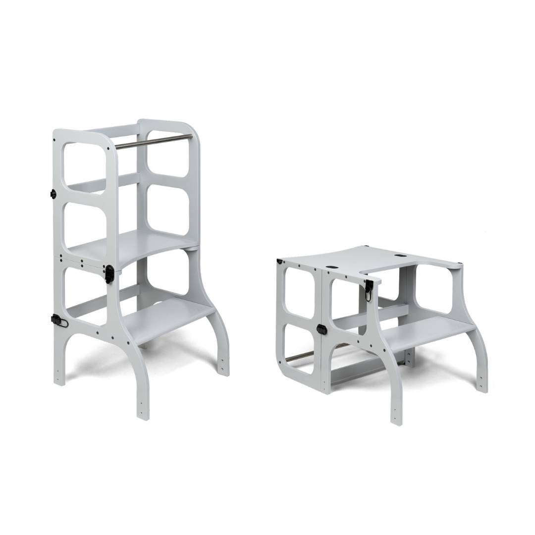 Grå Konvertibelt 2-i-1-Lärotorn / Bänk - STEP'n'SIT