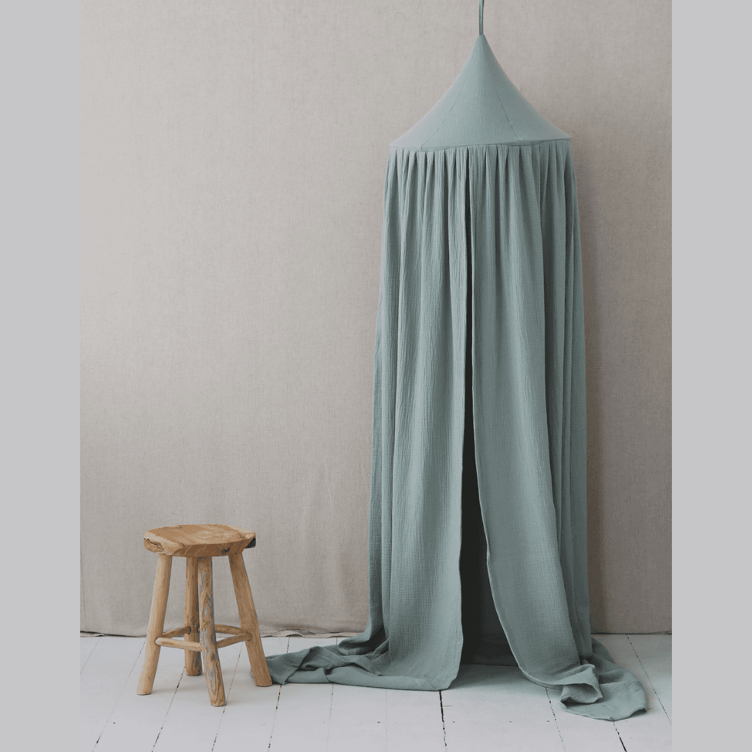 Ekologisk Handgjord Sänghimmel Mintgrön Bomull