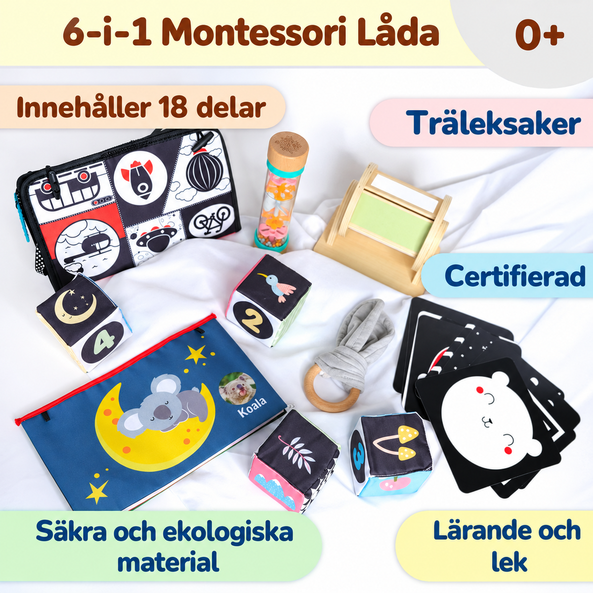 Montessori Leklåda För 0–6 Månader (6 Leksaker)