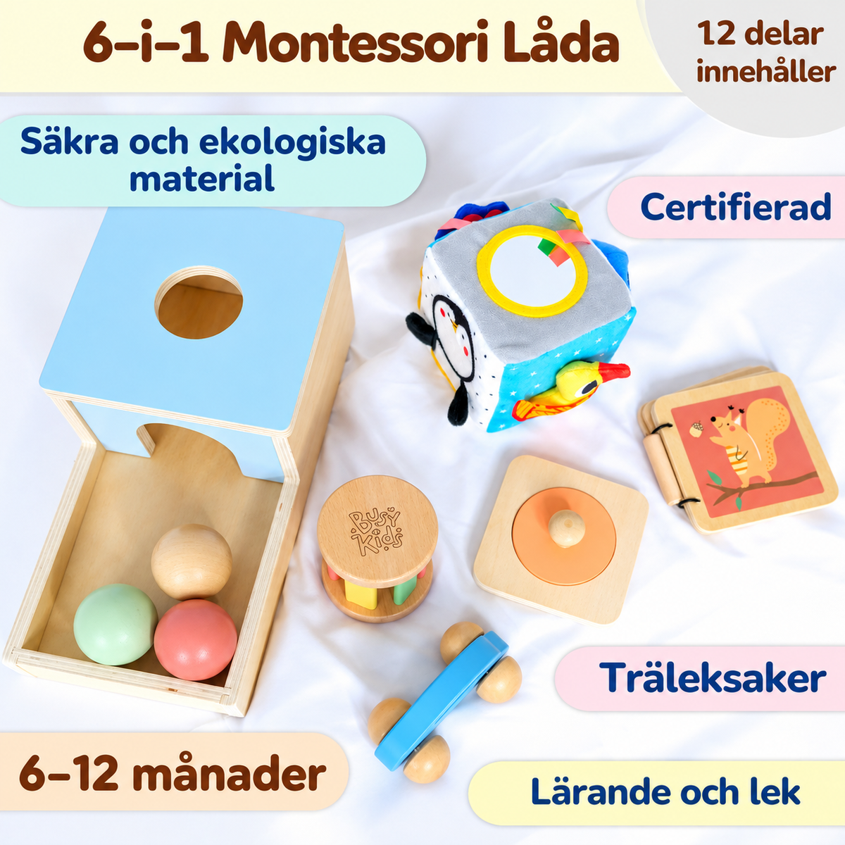 Montessori Leklåda För 6–12 Månader (6 Leksaker)