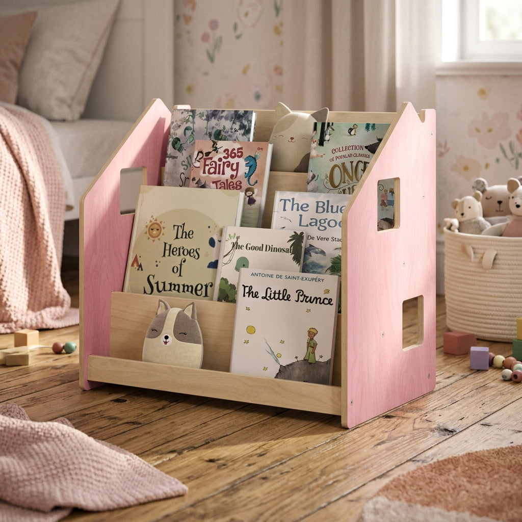 Montessori Bokhylla För Barn – Rosa