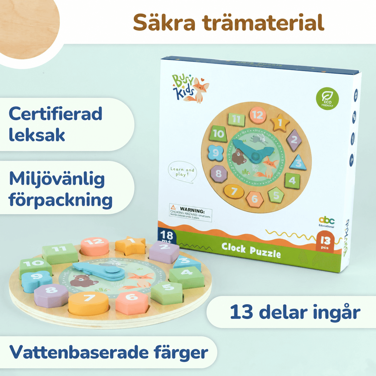 Lek & Lär Träklocka - Sorteringsleksak