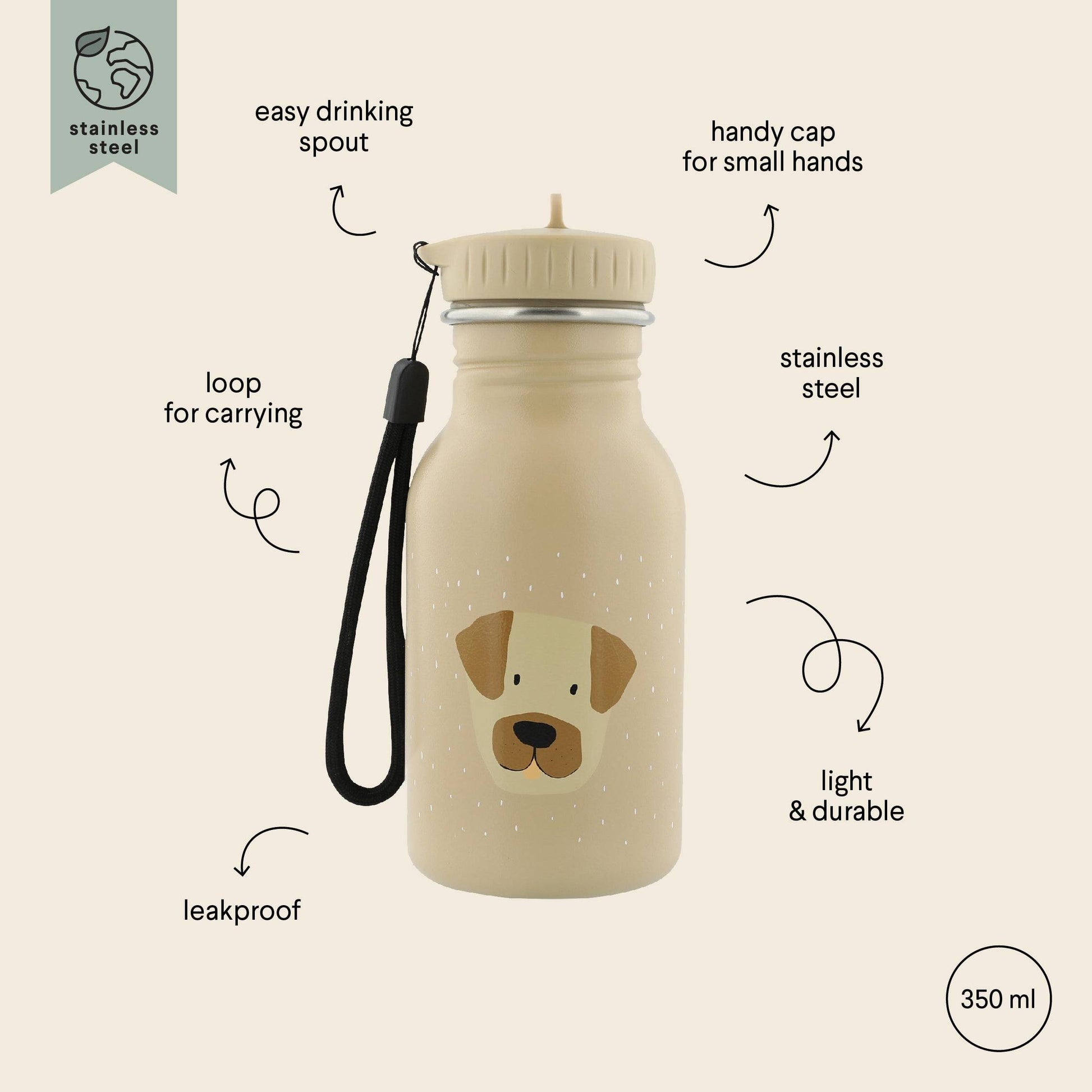 Rostfri Beige Vattenflaska i Stål - 350 ml - Herr Hund