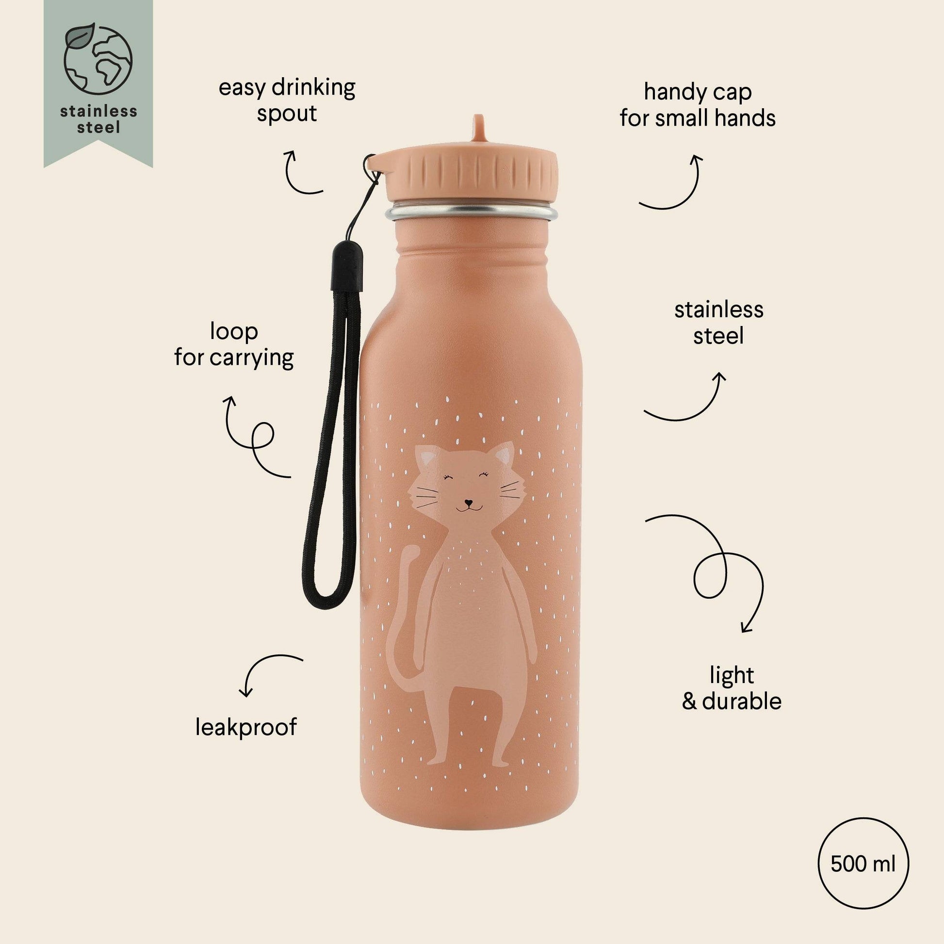 Rostfri Aprikos Vattenflaska i Stål - 500 ml - Fru Katt