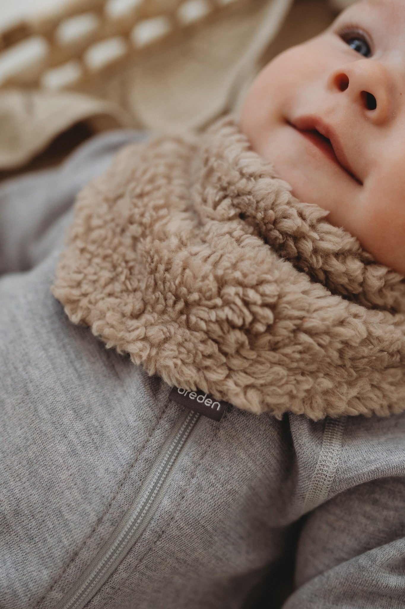 Beige Merino Ull & Bomull Babyhalsduk - Teddytyg