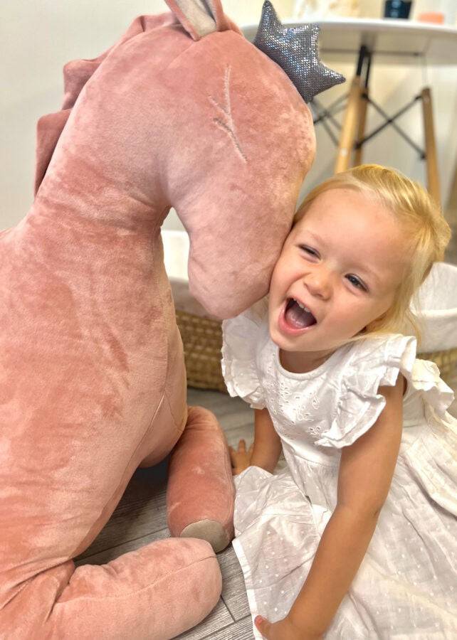 Stor Rosa Handgjord Gosedjur Vinglös Pegasus Häst - 90 cm Hög