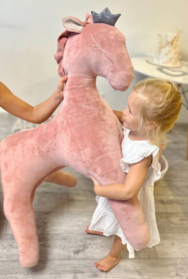 Stor Rosa Handgjord Gosedjur Vinglös Pegasus Häst - 90 cm Hög