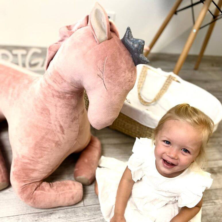 Stor Rosa Handgjord Gosedjur Vinglös Pegasus Häst - 90 cm Hög