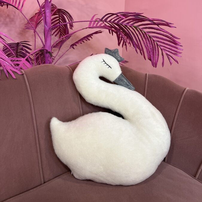 Handgjord Gosedjur - Mjuk & Elegant Vit Svan i Ull & Filt - 6 mån +