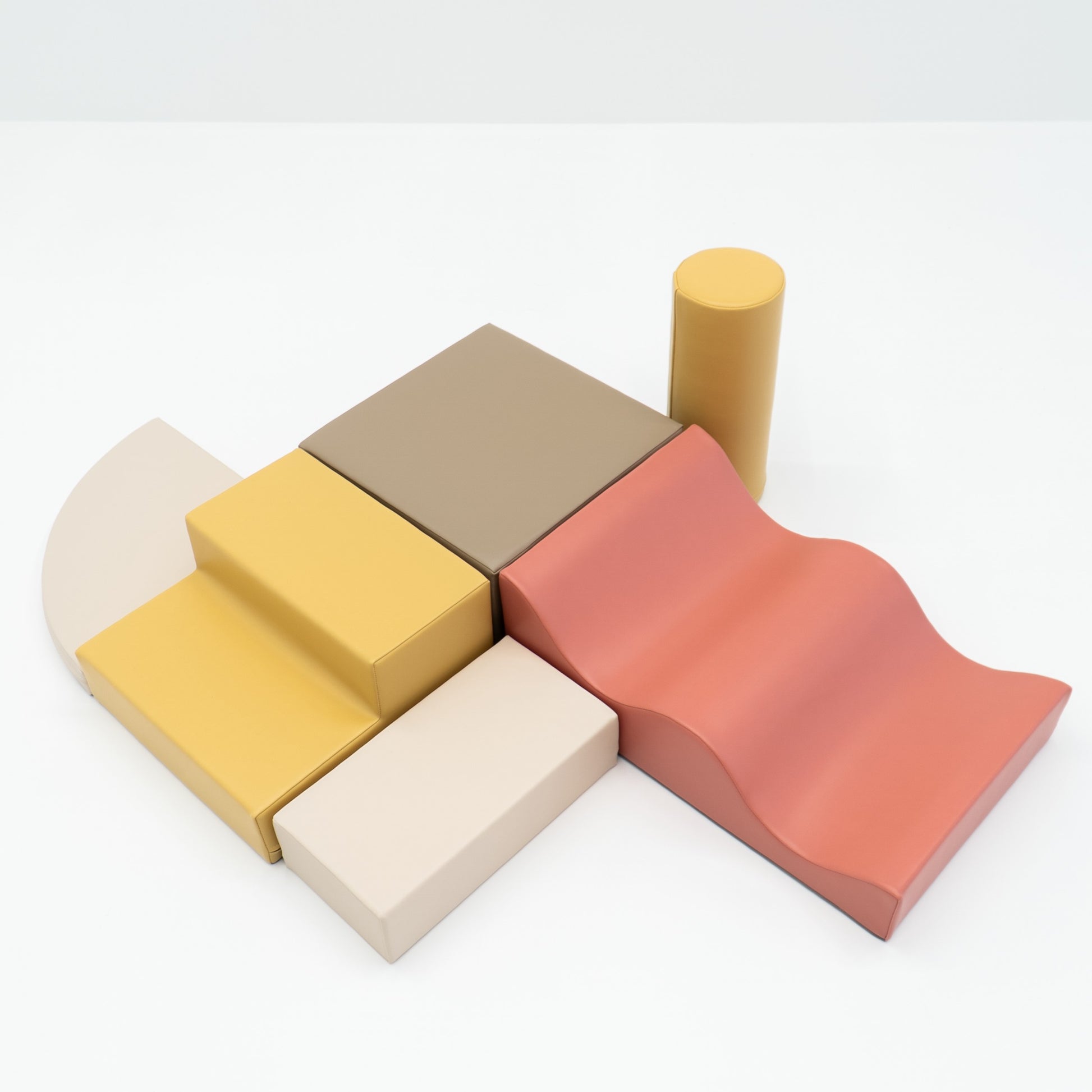 Stora Skum Byggklossar (6 olika delar) -  Aprikos, Gul & Beige Eko-Läder
