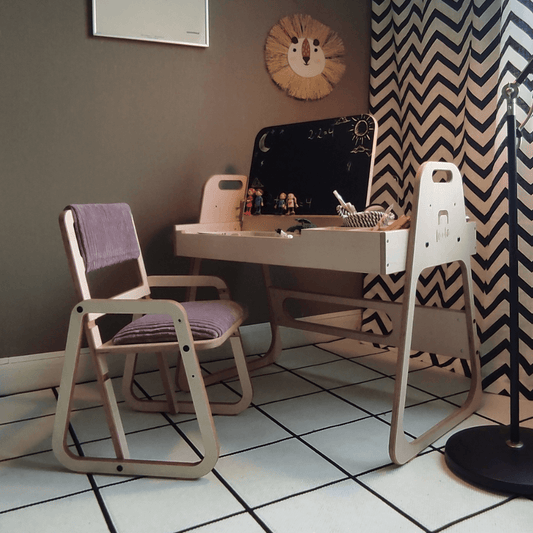 Justerbar Montessori Stol & Skrivbord Set i Trä för Barn - Rosa - Julle
