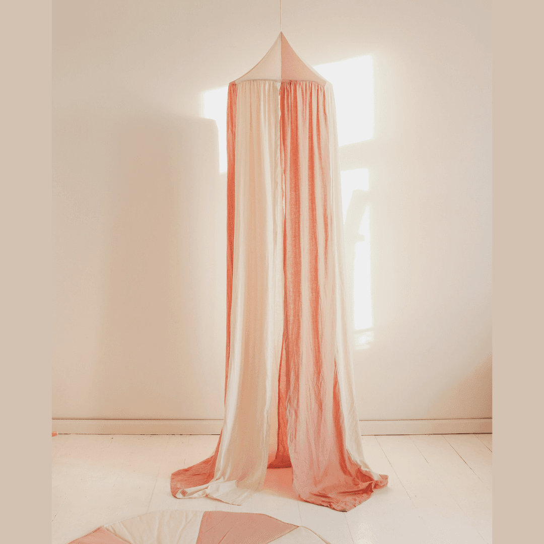 Ekologisk Handgjord Sänghimmel i Kräm & Rosa Bomull / Linne