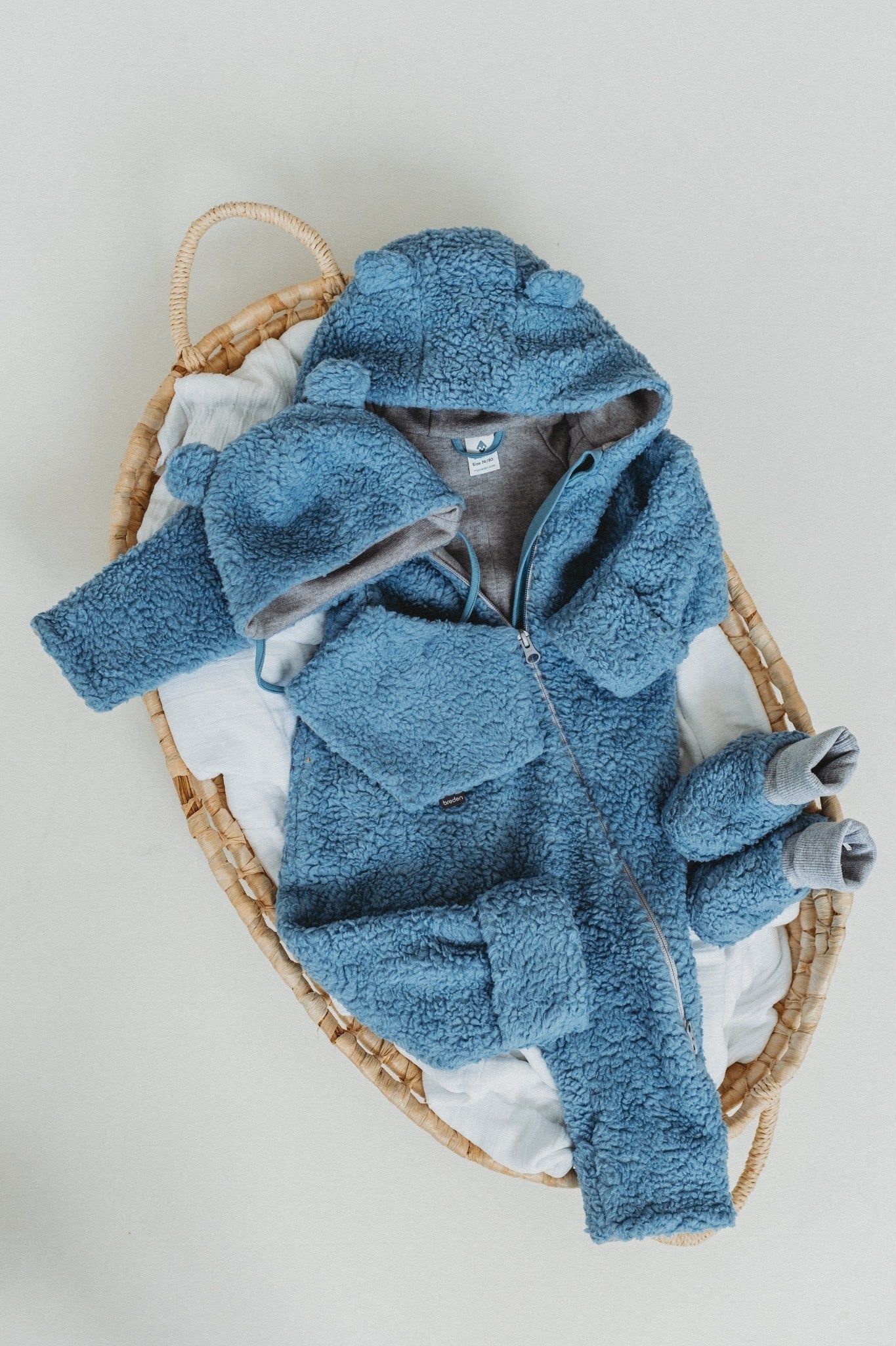 Blå Merino Ull Fodrad Babyoverall Teddy - Gratis Frakt