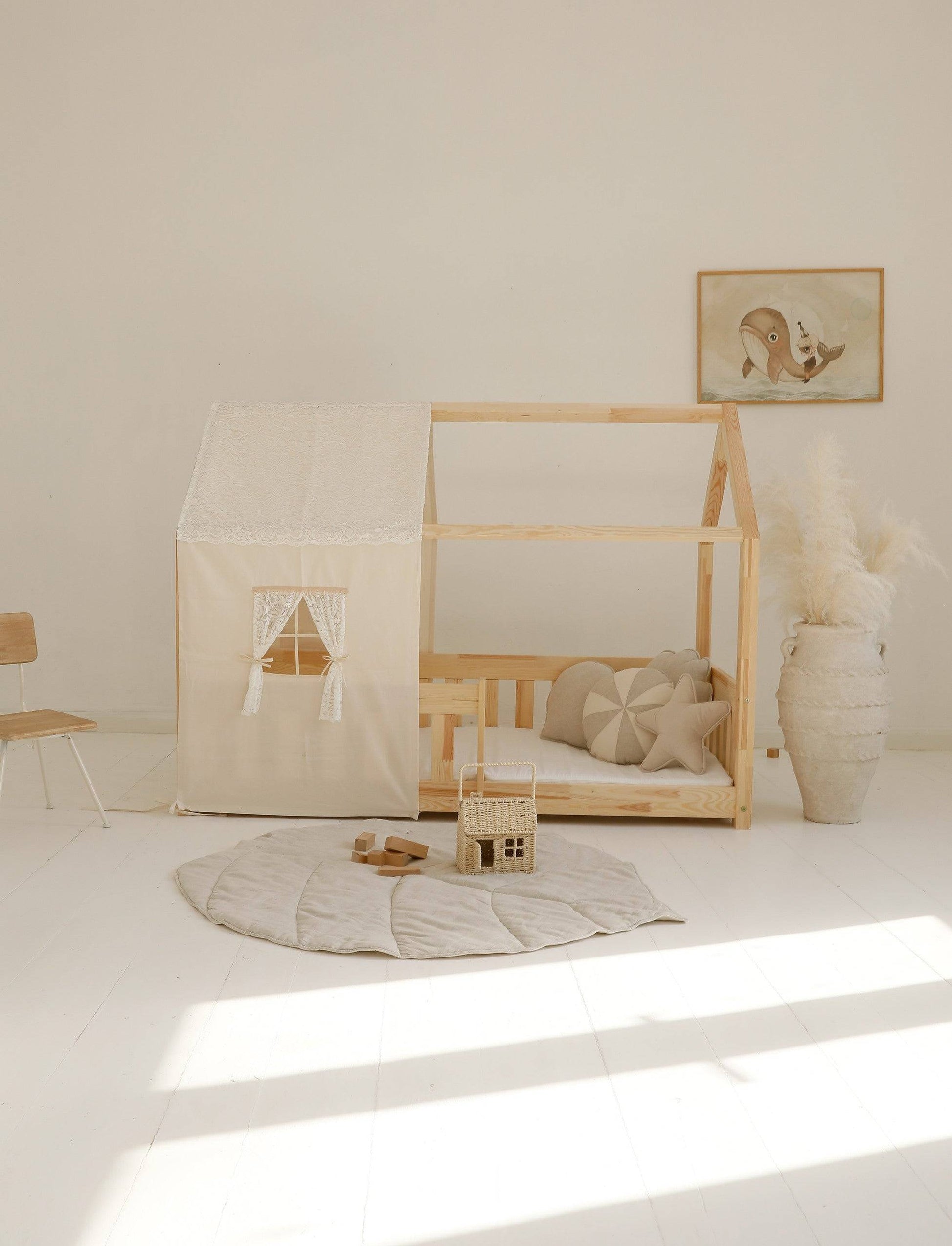 Ekologisk Bomull & Sammet Beige Lekmatta - Björklöv