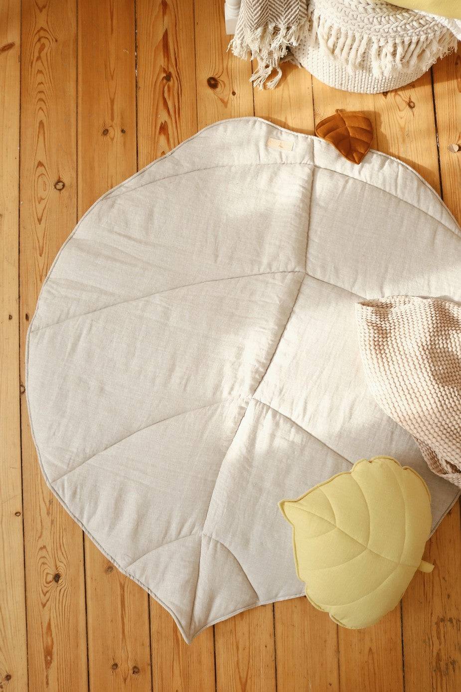 Ekologisk Bomull & Sammet Beige Lekmatta - Björklöv
