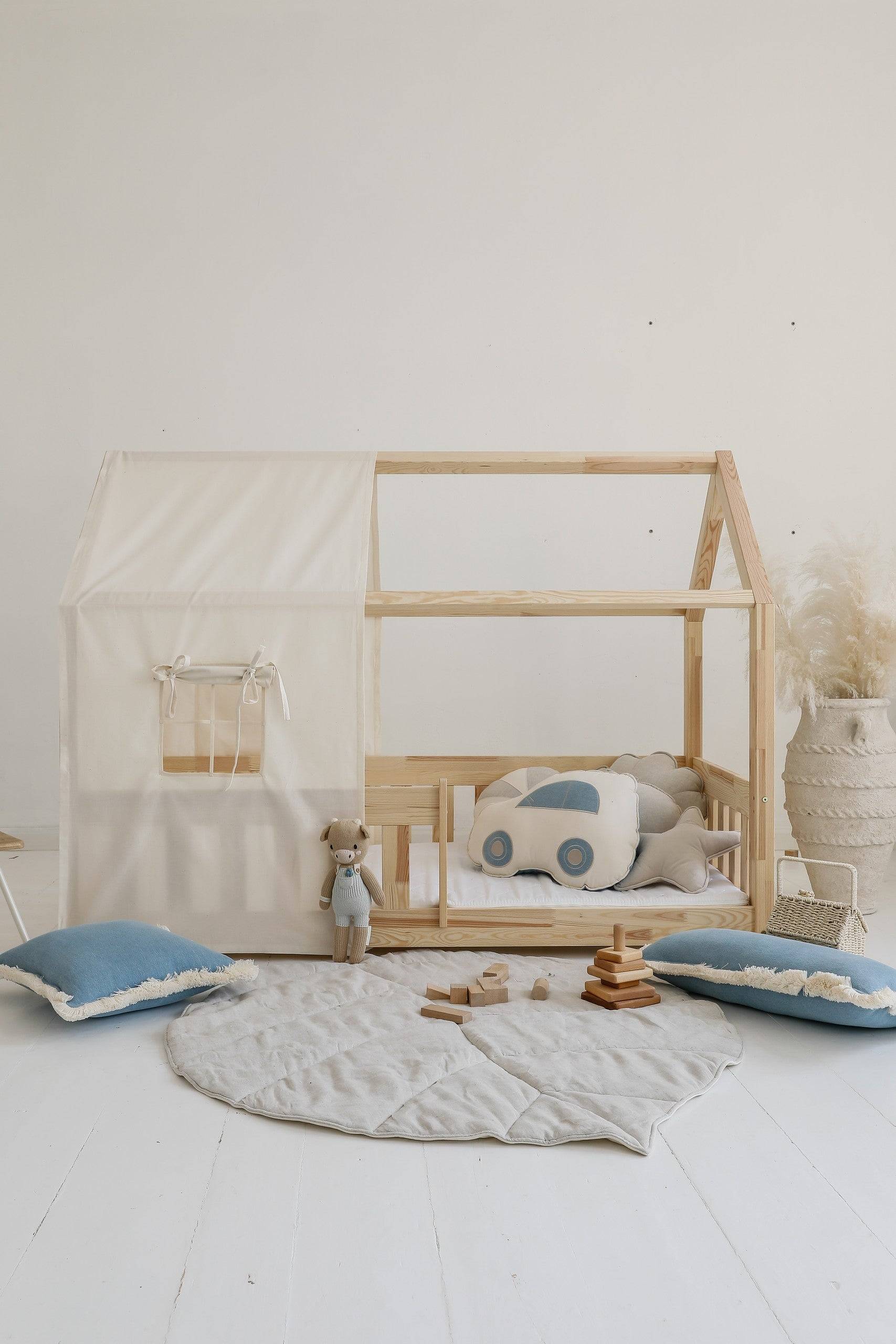 Ekologisk Bomull & Sammet Beige Lekmatta - Björklöv
