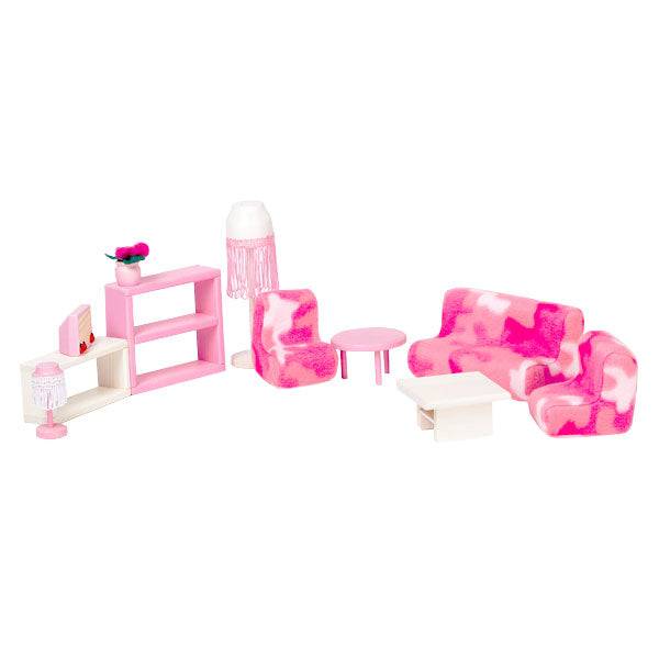 Tillbehör Dockhus - Vardagsrumsmöbler i Rosa Trä