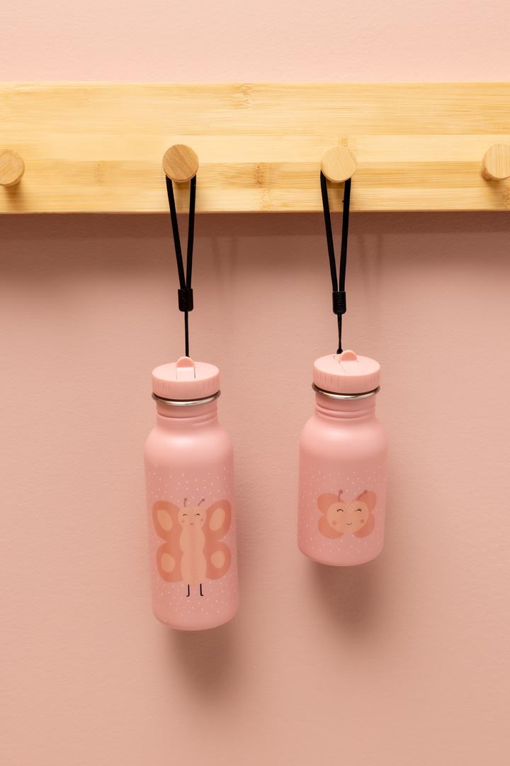 Rostfri Rosa Vattenflaska i Stål - 350 ml - Fru Fjäril