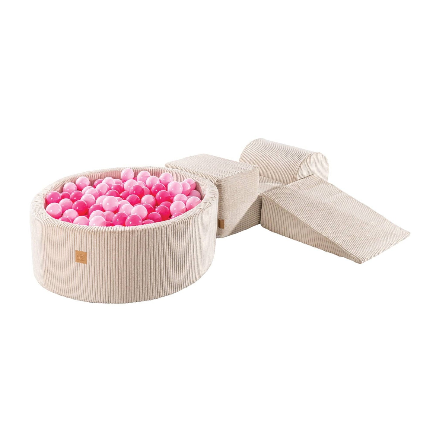 Stor Beige Mjuk Byggkloss Lekplats & Bollhav - 200 Bollar Ljusrosa, Cerise